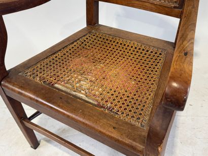 Armchair in natural wood, caned back and...