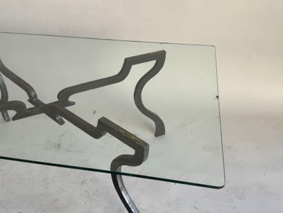 Rectangular coffee table with wrought-iron...