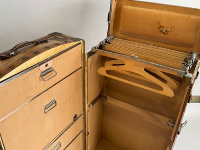 Wood, leather and brass cabin trunk, the...