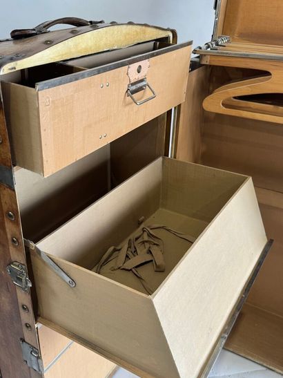Wood, leather and brass cabin trunk, the...