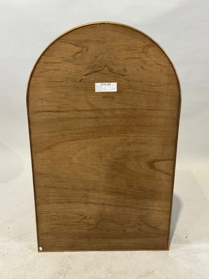 Gilded wood mirror with rounded top and beveled...