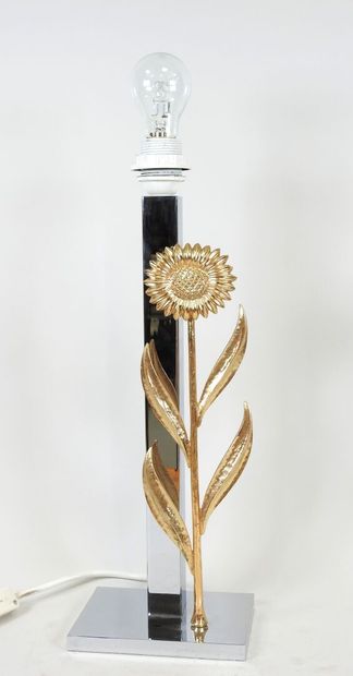 Chromed metal desk lamp with brass sunflower...
