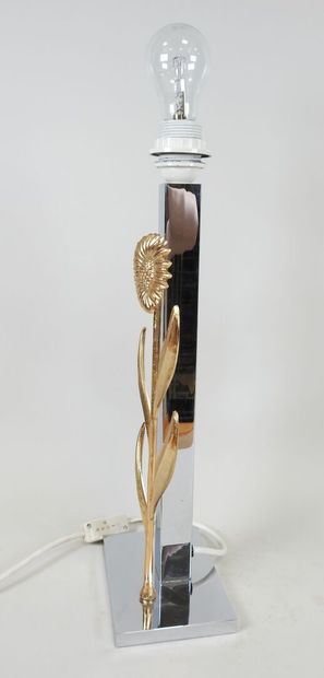 Chromed metal desk lamp with brass sunflower...