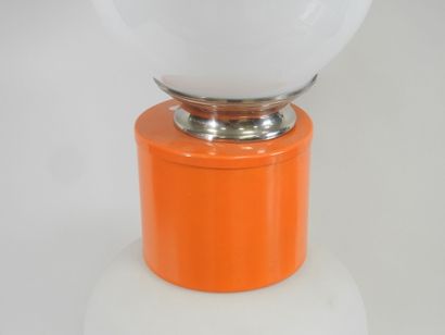 Lamp in white-tinted glass and orange-lacquered...