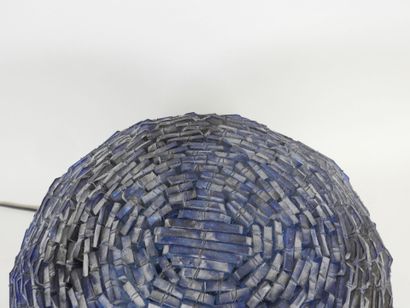 Ball lamp in pieces of blue glass and metal...