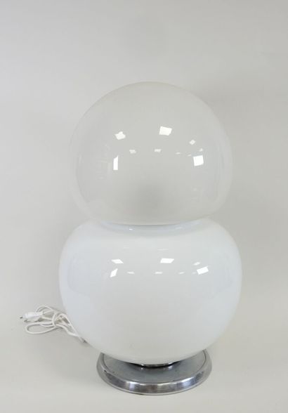 Lamp with two white-tinted glass globes and...