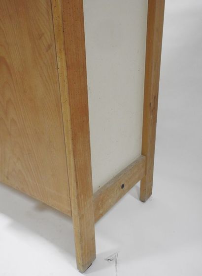 Wood and plywood sideboard opening with three...