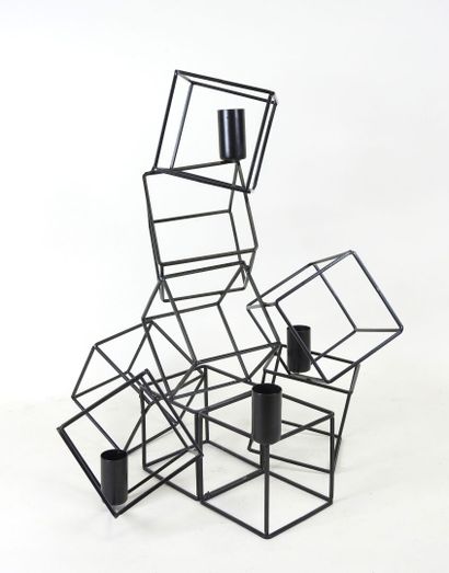 Black lacquered metal candelabra in the form...