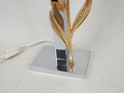 Chromed metal desk lamp with brass sunflower...