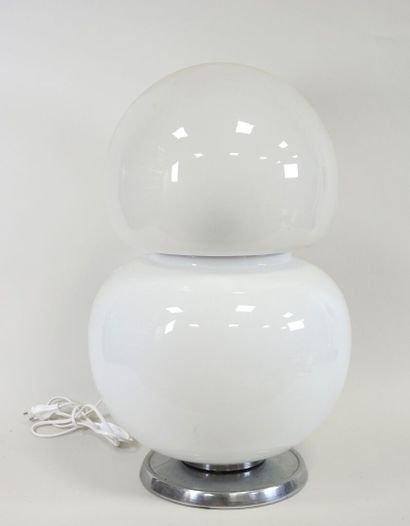 Lamp with two white-tinted glass globes and...