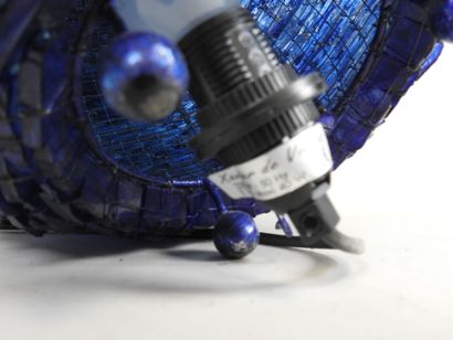 Ball lamp in pieces of blue glass and metal...