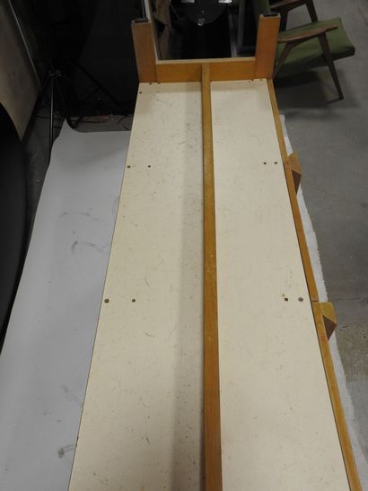 Wood and plywood sideboard opening with three...