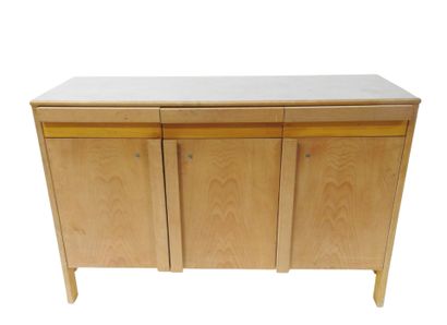 Wood and plywood sideboard opening with three...