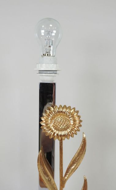 Chromed metal desk lamp with brass sunflower...
