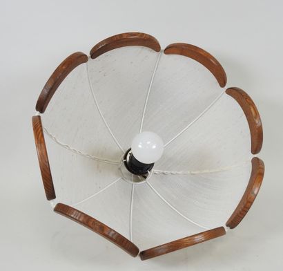 Wood and wool dome-shaped pendant with panels.
Work...