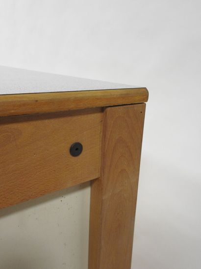 Wood and plywood sideboard opening with three...