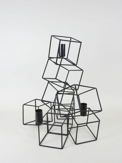 Black lacquered metal candelabra in the form...