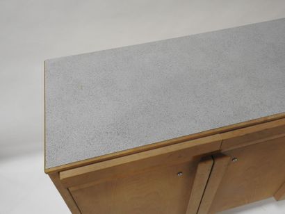 Wood and plywood sideboard opening with three...