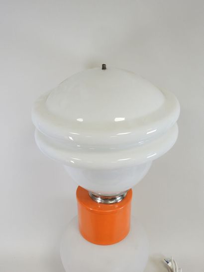 Lamp in white-tinted glass and orange-lacquered...
