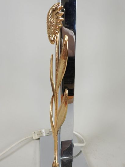 Chromed metal desk lamp with brass sunflower...