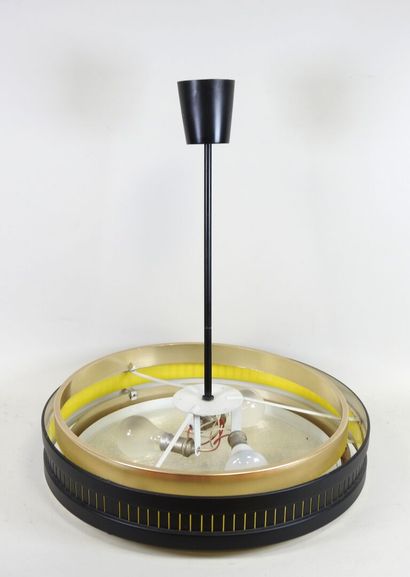 Circular hanging lamp in gilded metal, black,...