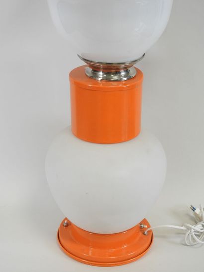 Lamp in white-tinted glass and orange-lacquered...