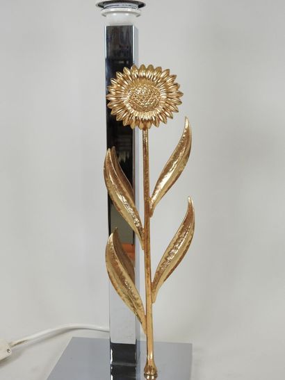 Chromed metal desk lamp with brass sunflower...