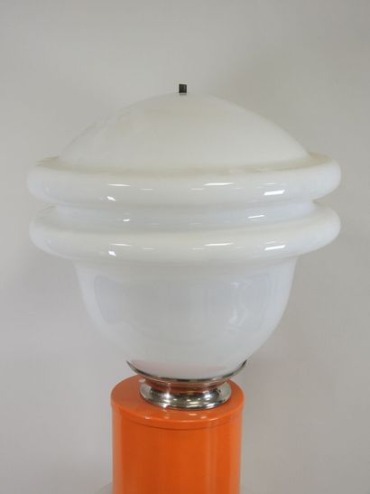 Lamp in white-tinted glass and orange-lacquered...