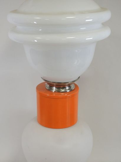 Lamp in white-tinted glass and orange-lacquered...