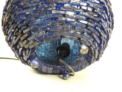 Ball lamp in pieces of blue glass and metal...