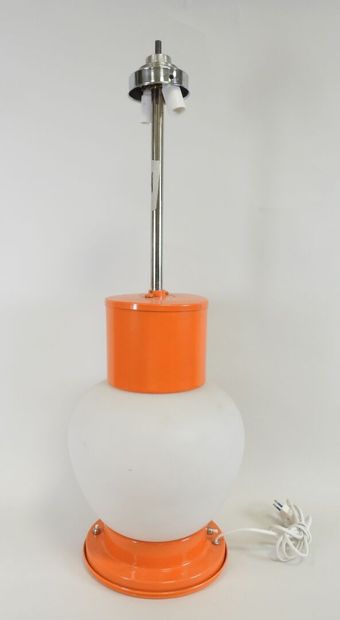 Lamp in white-tinted glass and orange-lacquered...