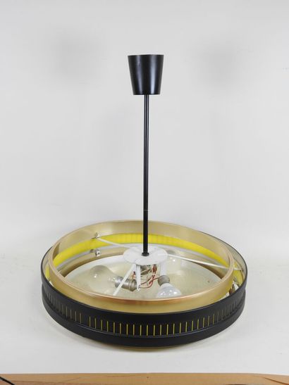 Circular hanging lamp in gilded metal, black,...