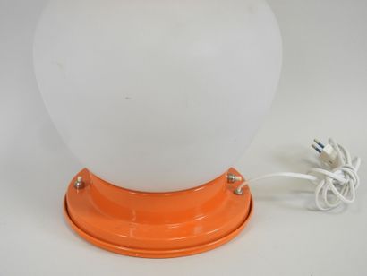Lamp in white-tinted glass and orange-lacquered...