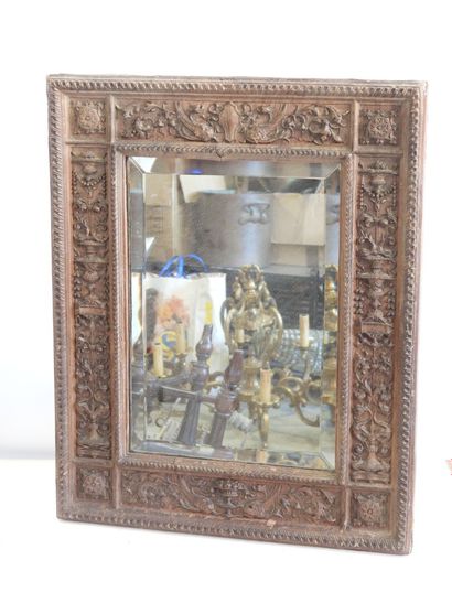Rectangular carved wood mirror with foliate...