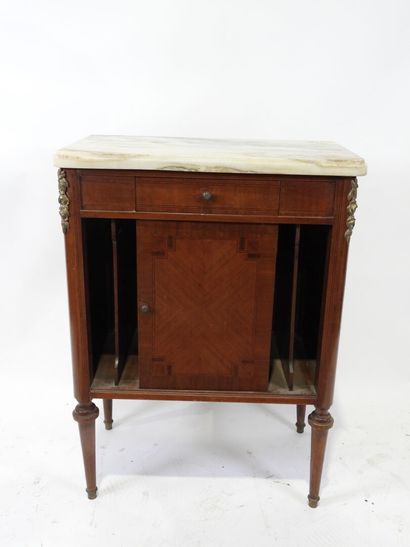 Wooden and veneered bedside cabinet opening...