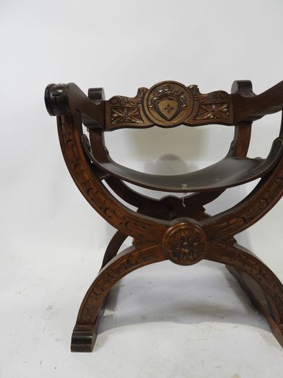 Dagobert armchair in carved oak, the back...
