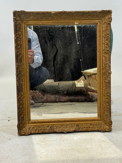 Rectangular mirror in wood and gilded stucco,...