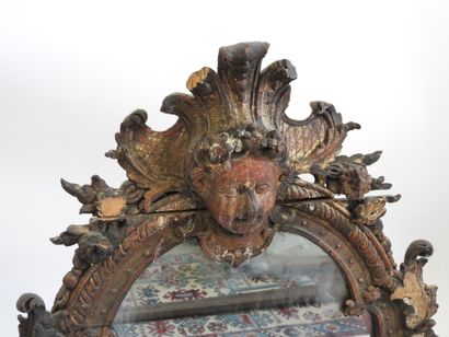 Carved wood mirror top painted with gilded...