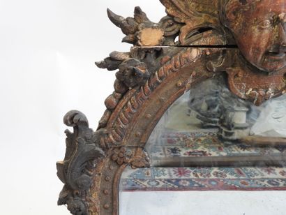 Carved wood mirror top painted with gilded...