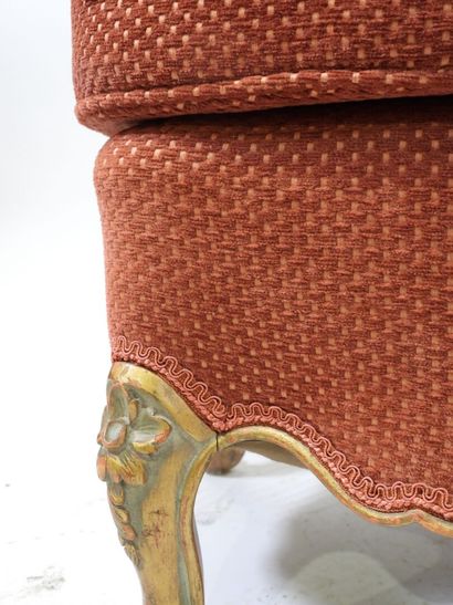 Molded, carved and gilded wood wing chair,...