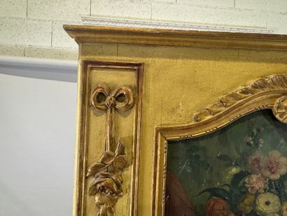 Overmantel mirror in wood and gilded and...