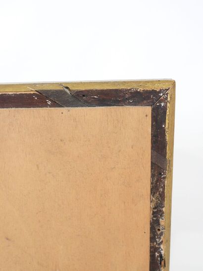 Rectangular wood and gilded stucco mirror...