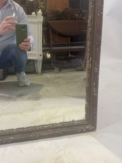 Rectangular mirror in wood and patinated...