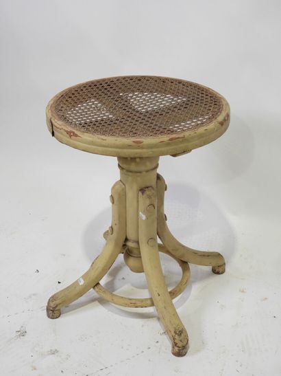 White lacquered wood piano stool with screw-threaded...