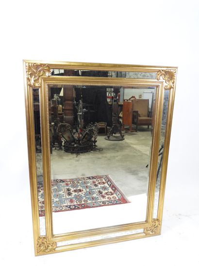 Rectangular double-framed wood and gilded...