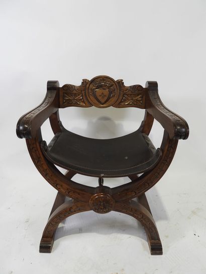 Dagobert armchair in carved oak, the back...