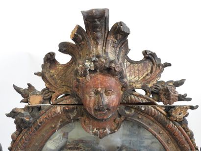 Carved wood mirror top painted with gilded...