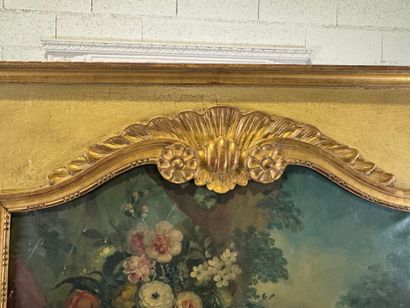 Overmantel mirror in wood and gilded and...
