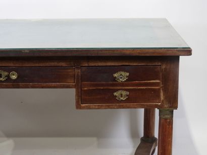 Veneered desk opening with three drawers,...