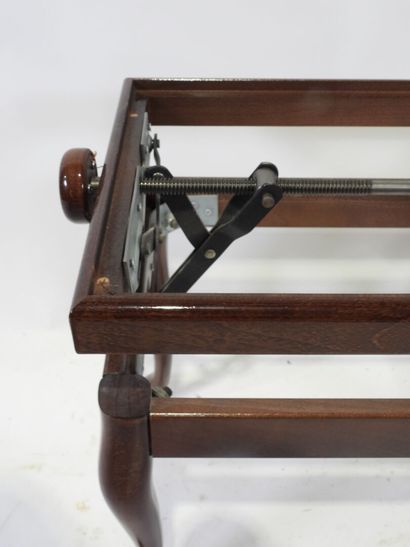 Varnished wood piano stool, brown velvet...